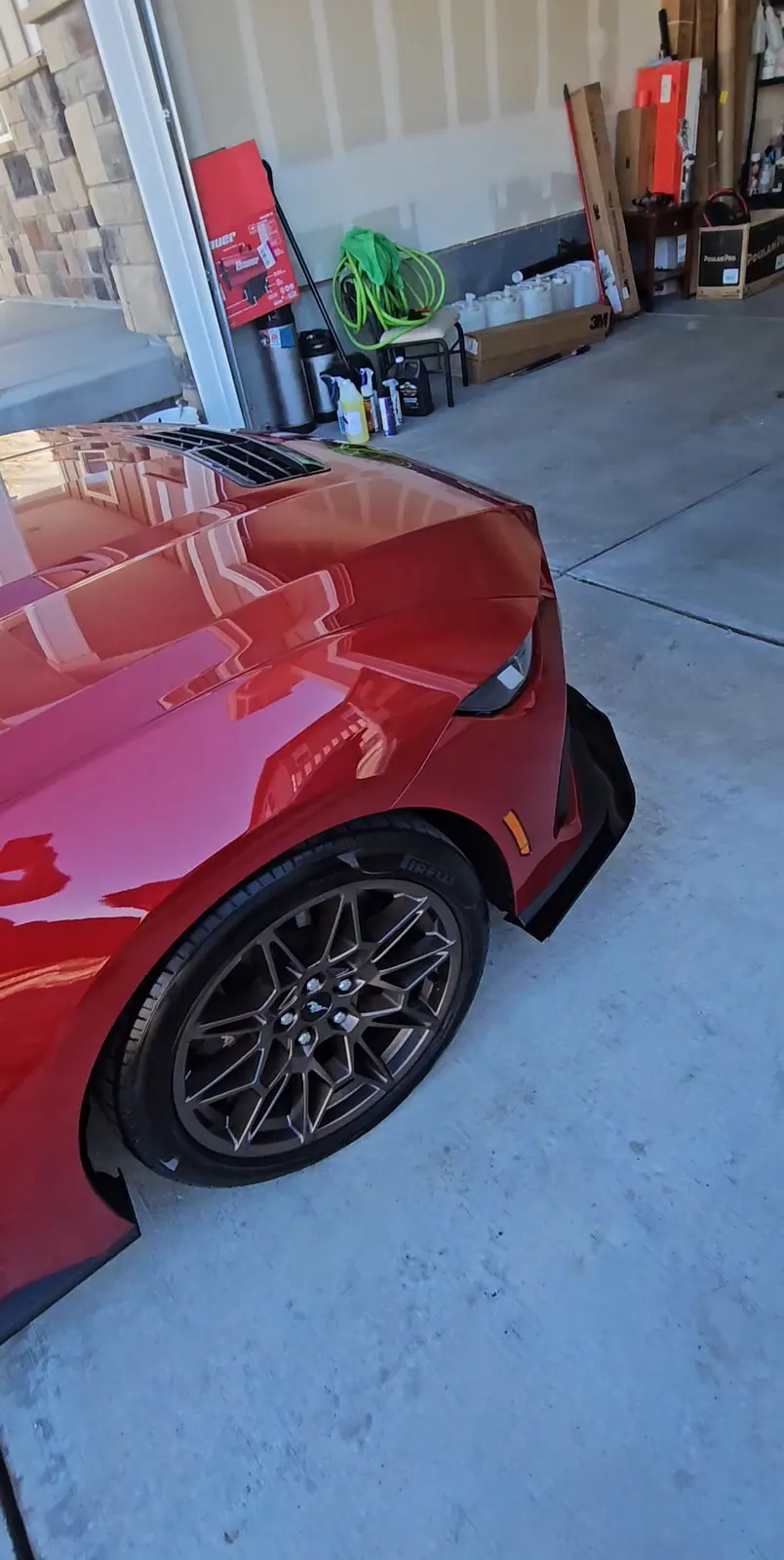 Red Mustang GT front end after coating