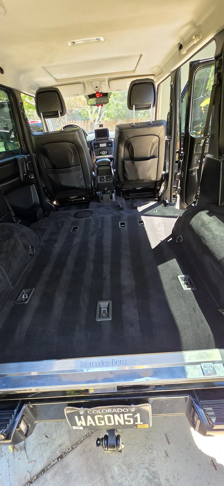Cargo area of a Mercedes G-Class after dog hair removal and a deep clean