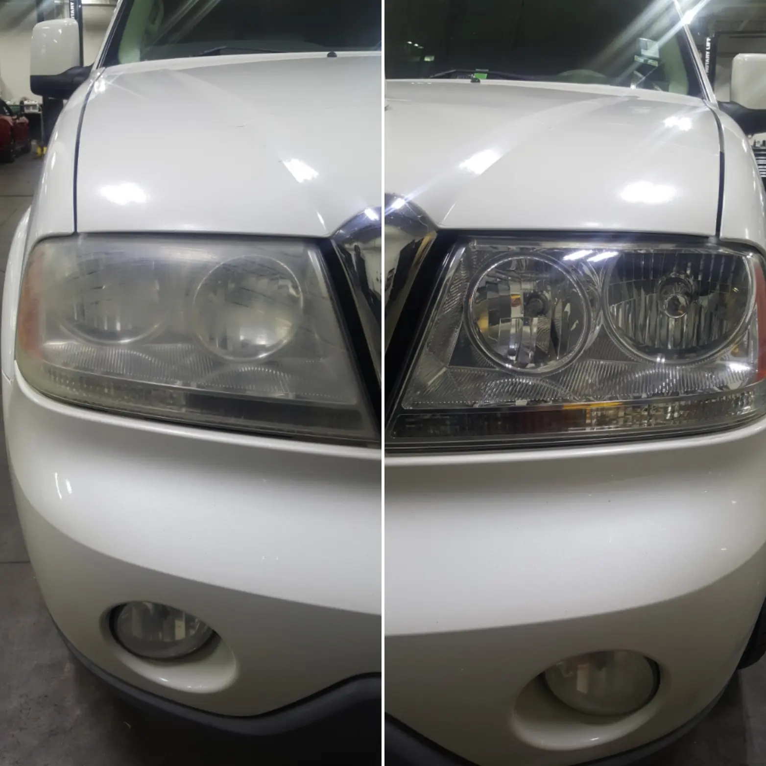 Headlight shown before and after restoration